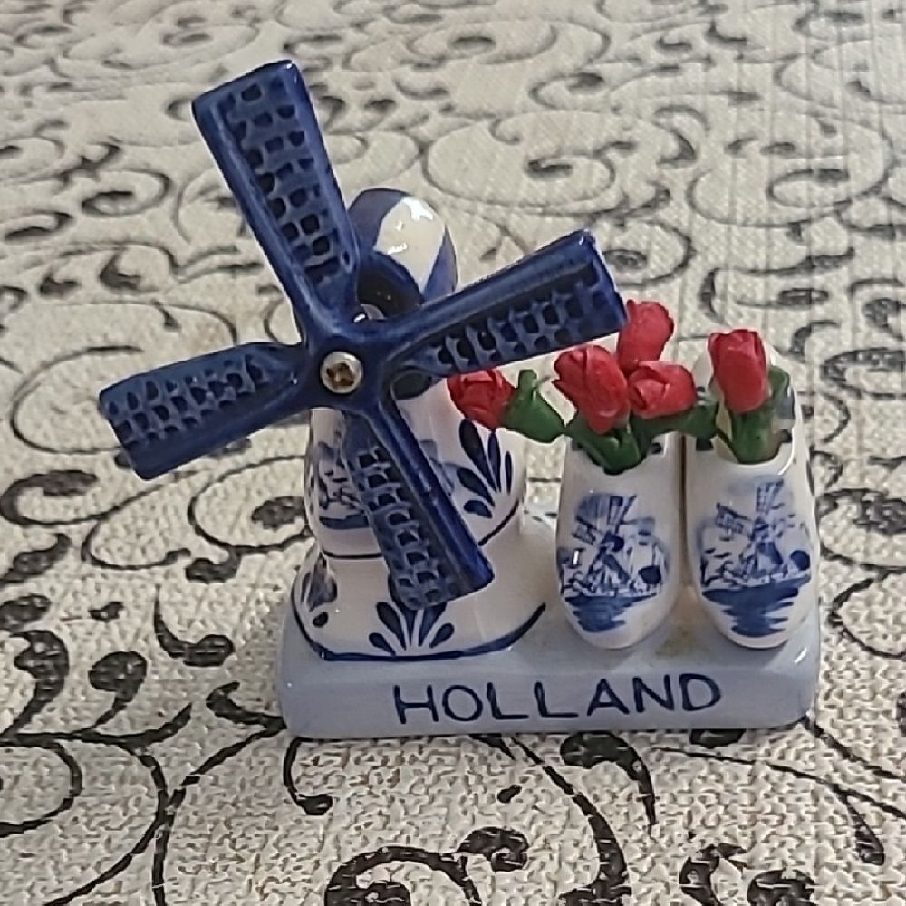 Royal Delft  Windmill Figurine with Red Tulips